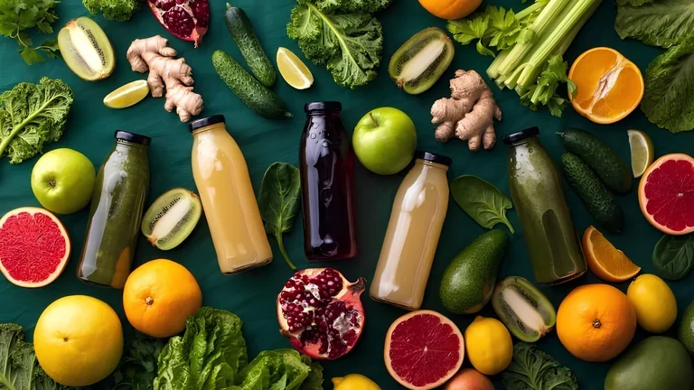 Frisches Obst, Gemüse und Säfte - Körper entgiften