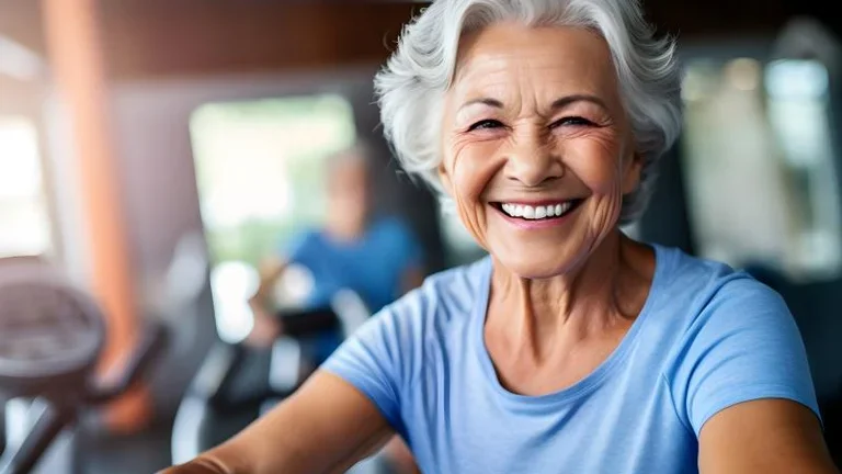 Lächelnde Seniorin beim Sport trotz COPD