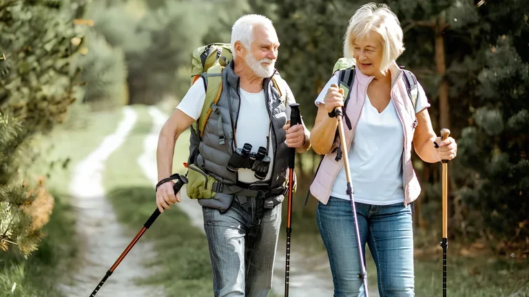 Rentner beim Walking