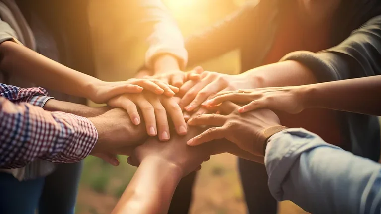 Hände kommen im Teamwork zusammen - Ehrenamtliche Tätigkeit bei COPD