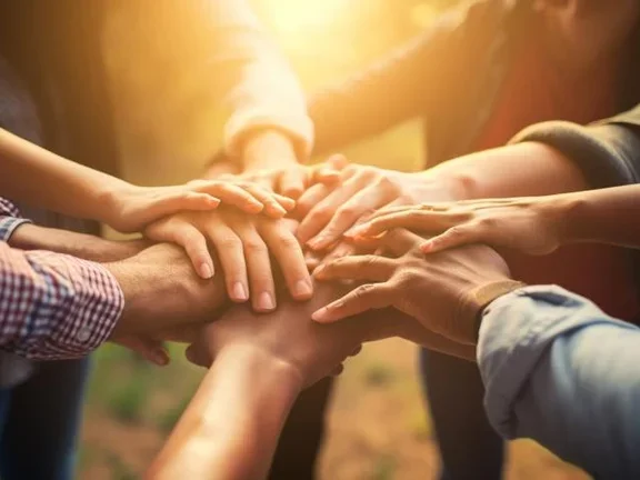 Menschen verbinden sich Händen