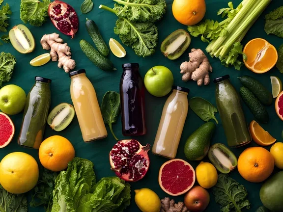 Frisches Obst, Gemüse und Säfte - Körper entgiften