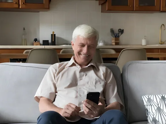Lächelnder Senior am Smartphone