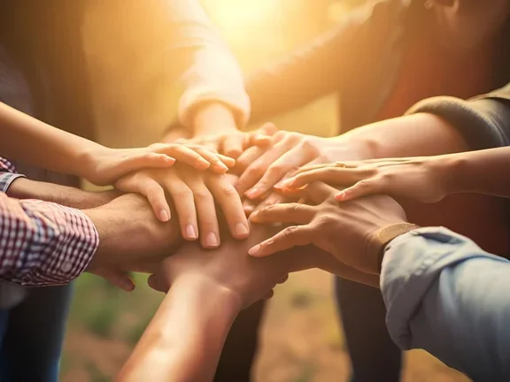 Hände kommen im Teamwork zusammen - Ehrenamtliche Tätigkeit bei COPD
