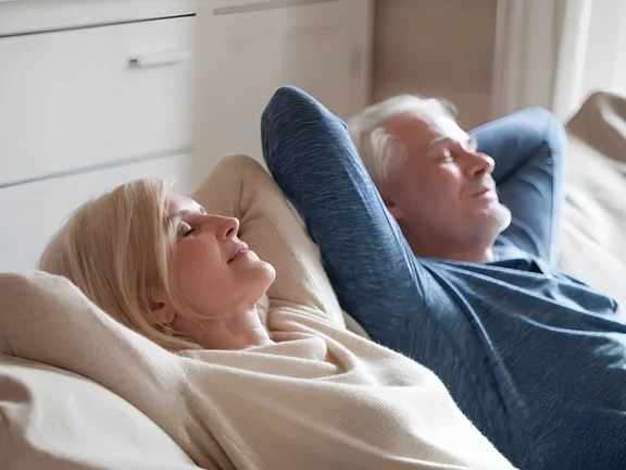 Seniorin machen Entspannungsübung im Liegen