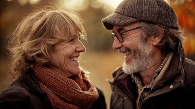 Älteres Pärchen schaut sich glücklich an