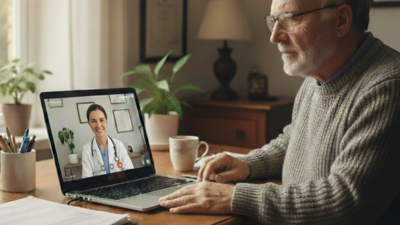 Mann sitzt am Laptop